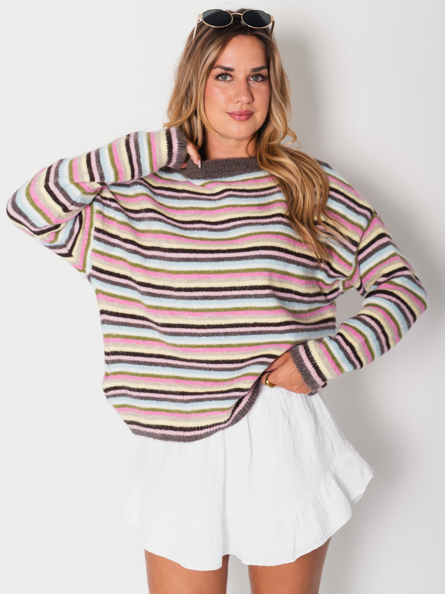 Bianca Streifen Pullover - Bunt/Coffee