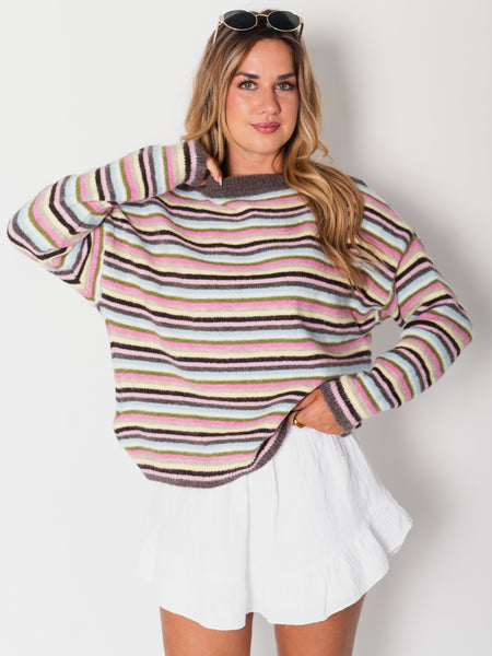 Bianca Streifen Pullover - Bunt/Coffee