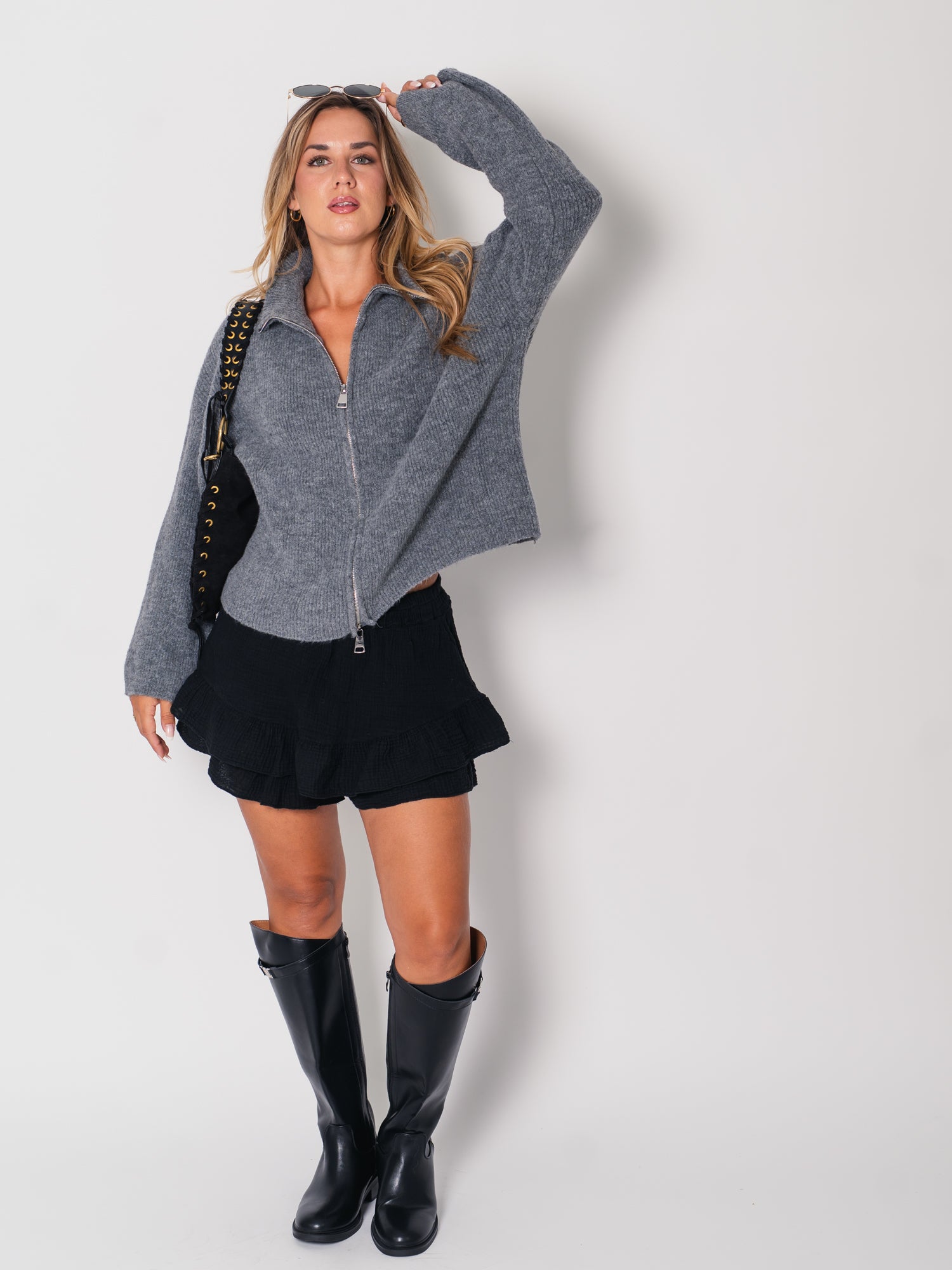 Selina Kniehohe Plateau Stiefel - Schwarz