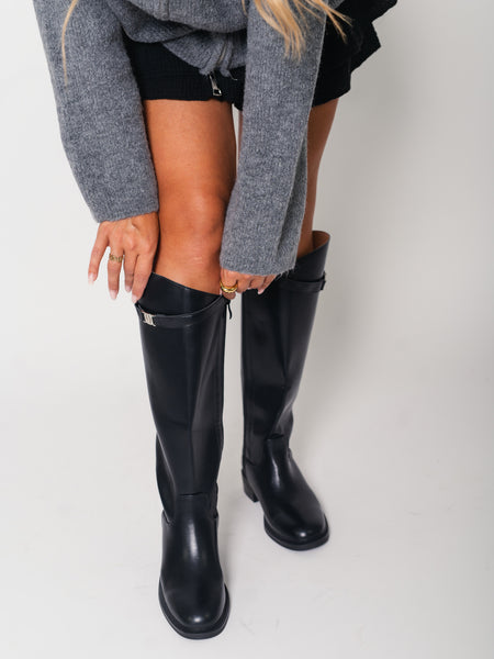 Selina Kniehohe Plateau Stiefel - Schwarz