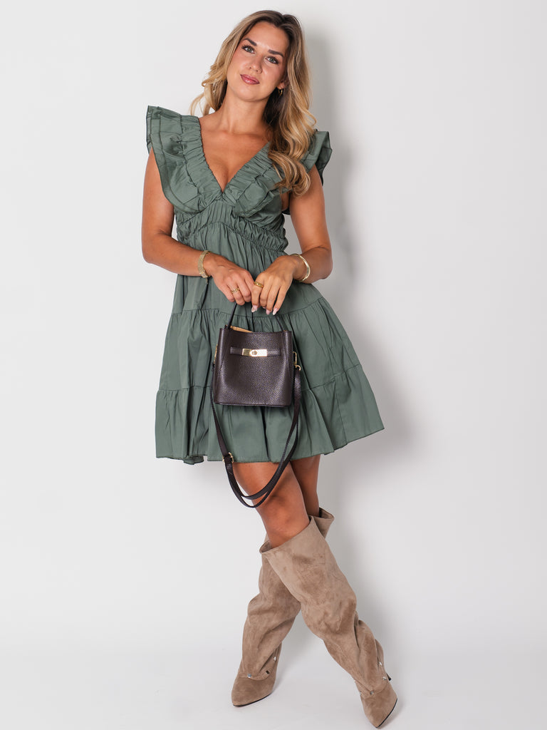 Alina Volants Kleid - Khaki