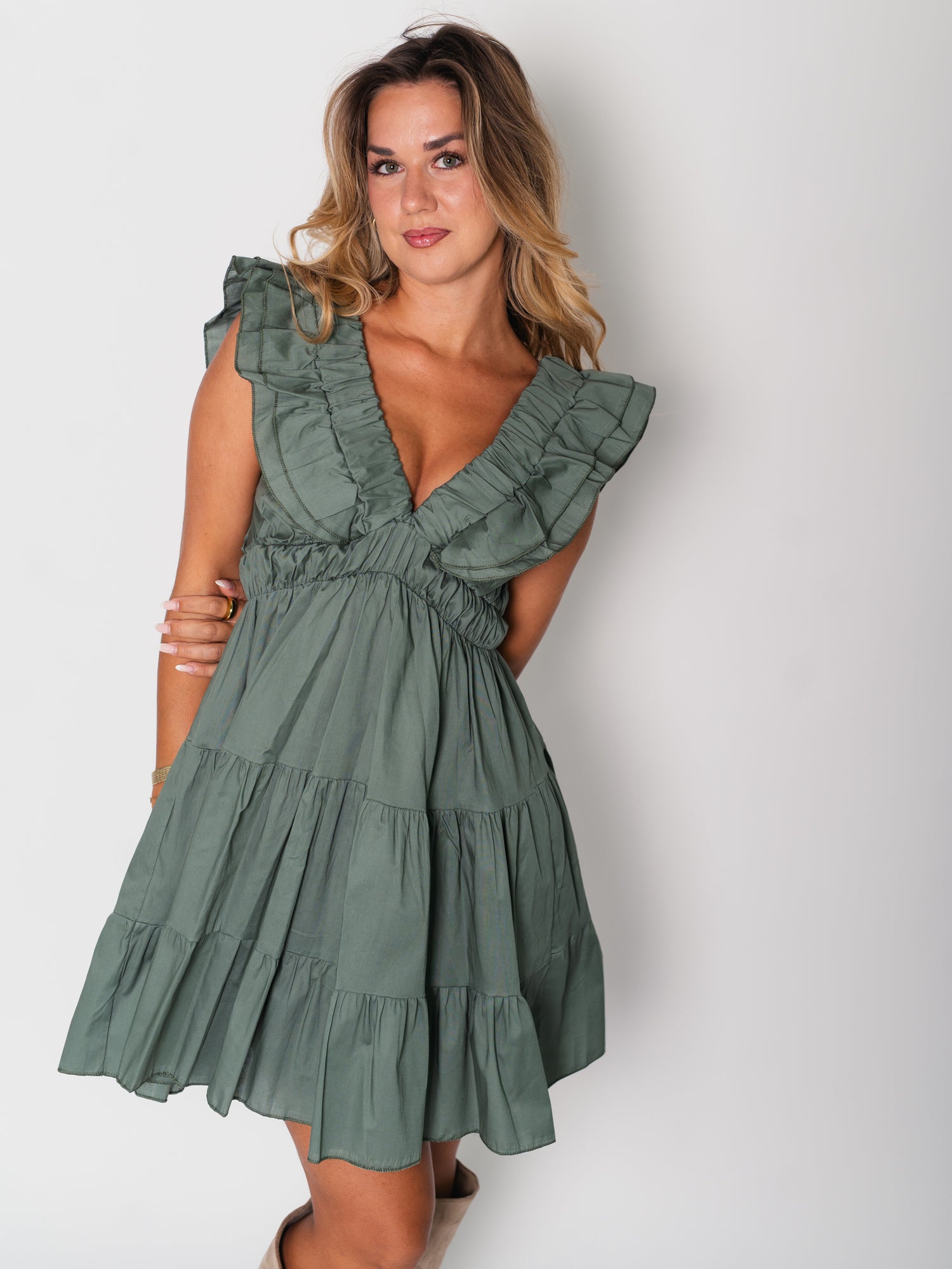 Alina Volants Kleid - Khaki