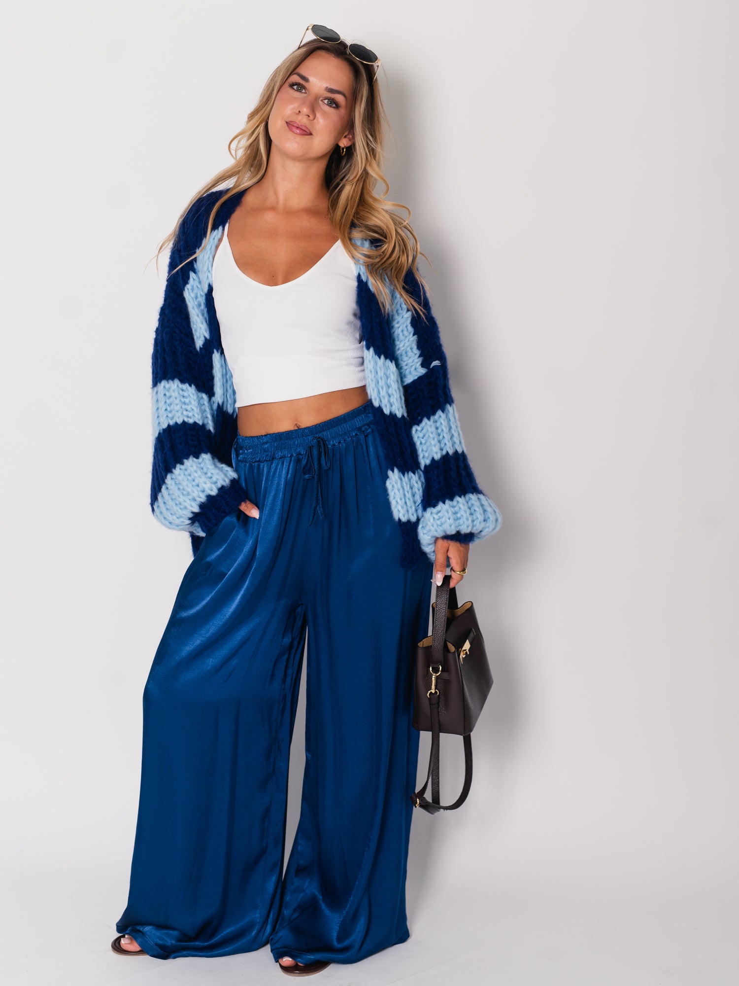 Fallen Streifen Strickjacke - Navy/Hellblau
