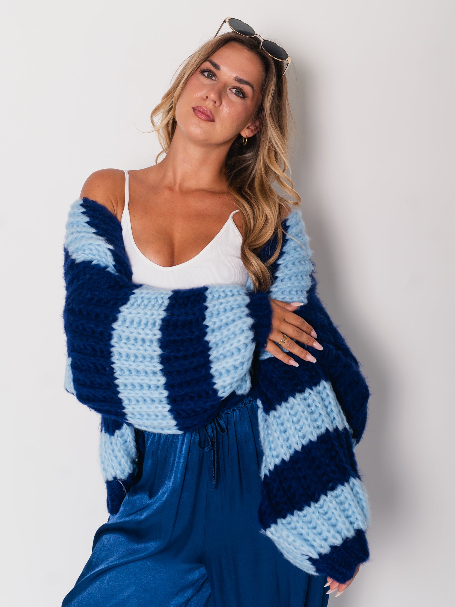 Fallen Streifen Strickjacke - Navy/Hellblau
