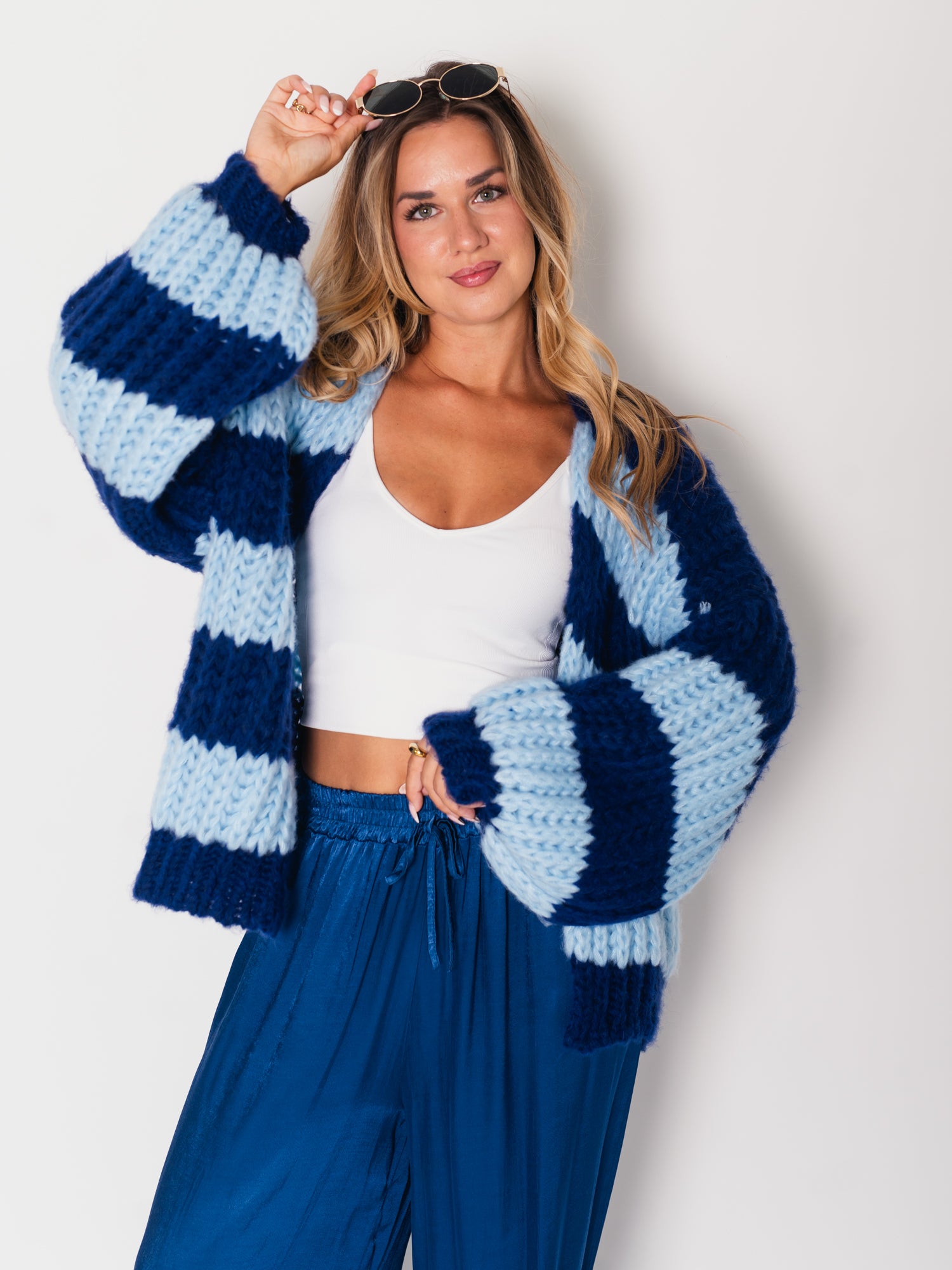 Fallen Streifen Strickjacke - Navy/Hellblau