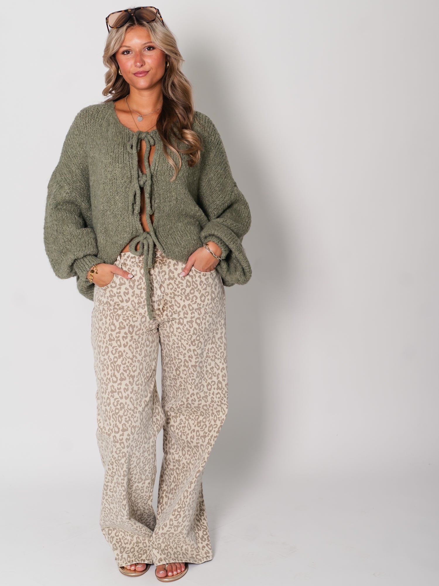 Helena Schleifen Strickjacke - Khaki