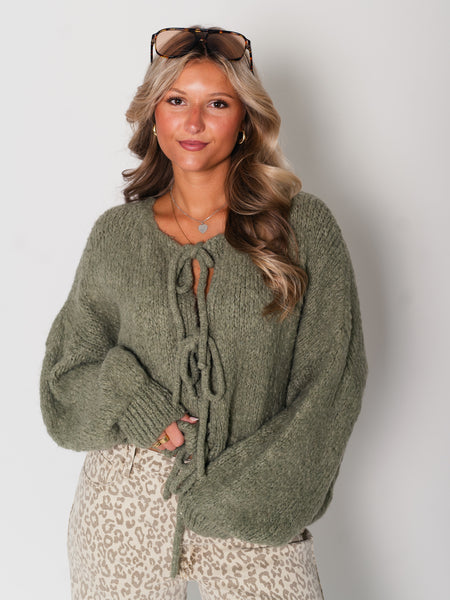 Helena Schleifen Strickjacke - Khaki