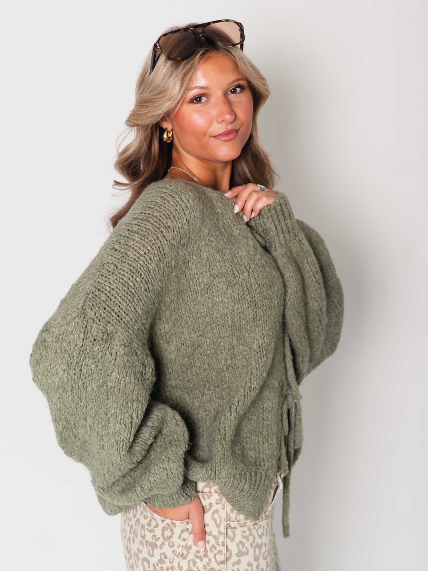 Helena Schleifen Strickjacke - Khaki