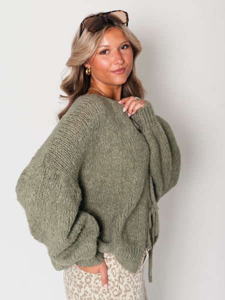 Helena Schleifen Strickjacke - Khaki