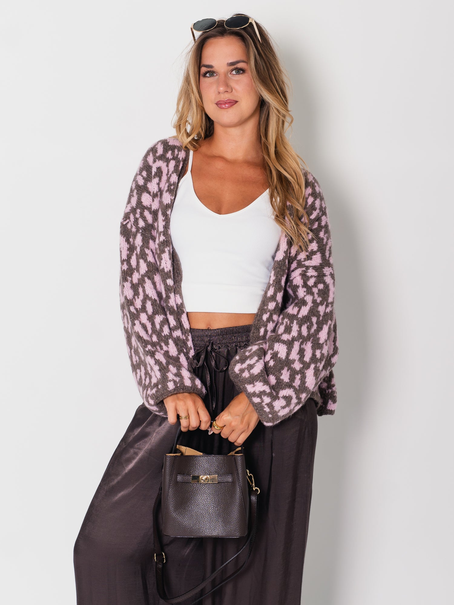 Leo Strickjacke - Espresso/Rosa