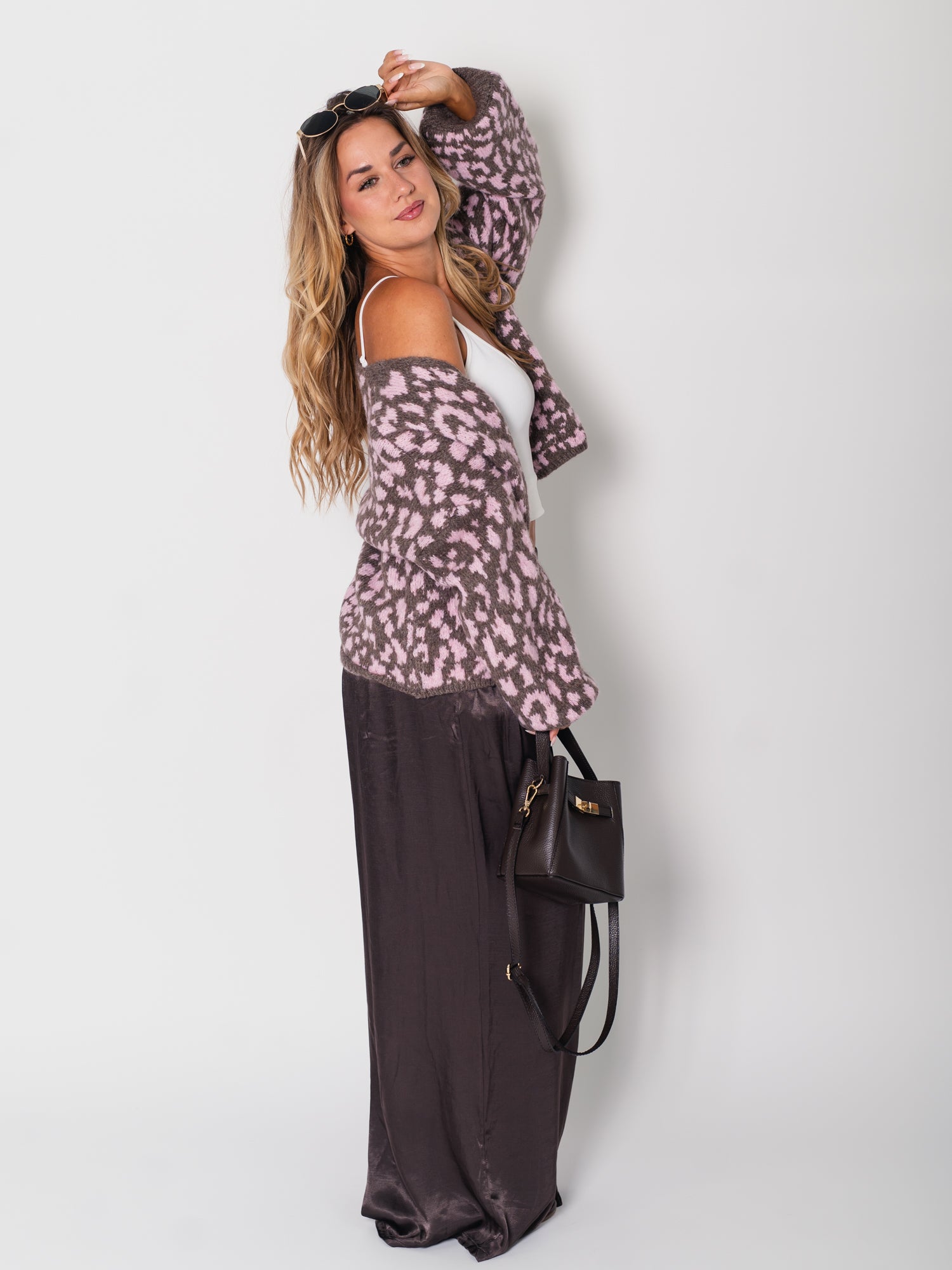 Leo Strickjacke - Espresso/Rosa