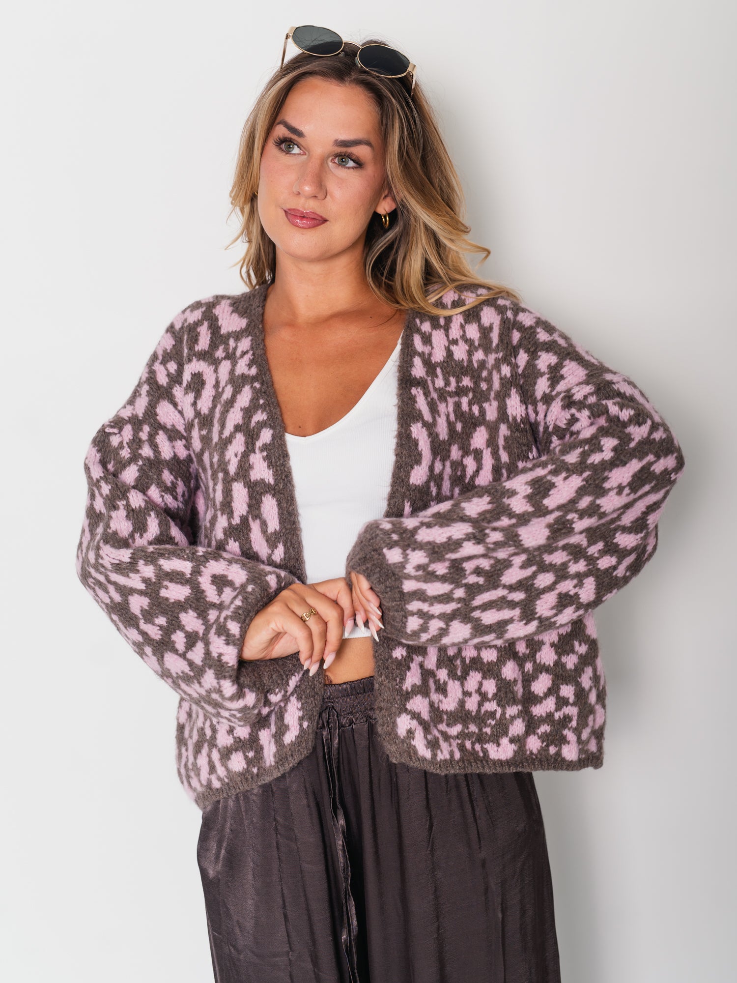 Leo Strickjacke - Espresso/Rosa