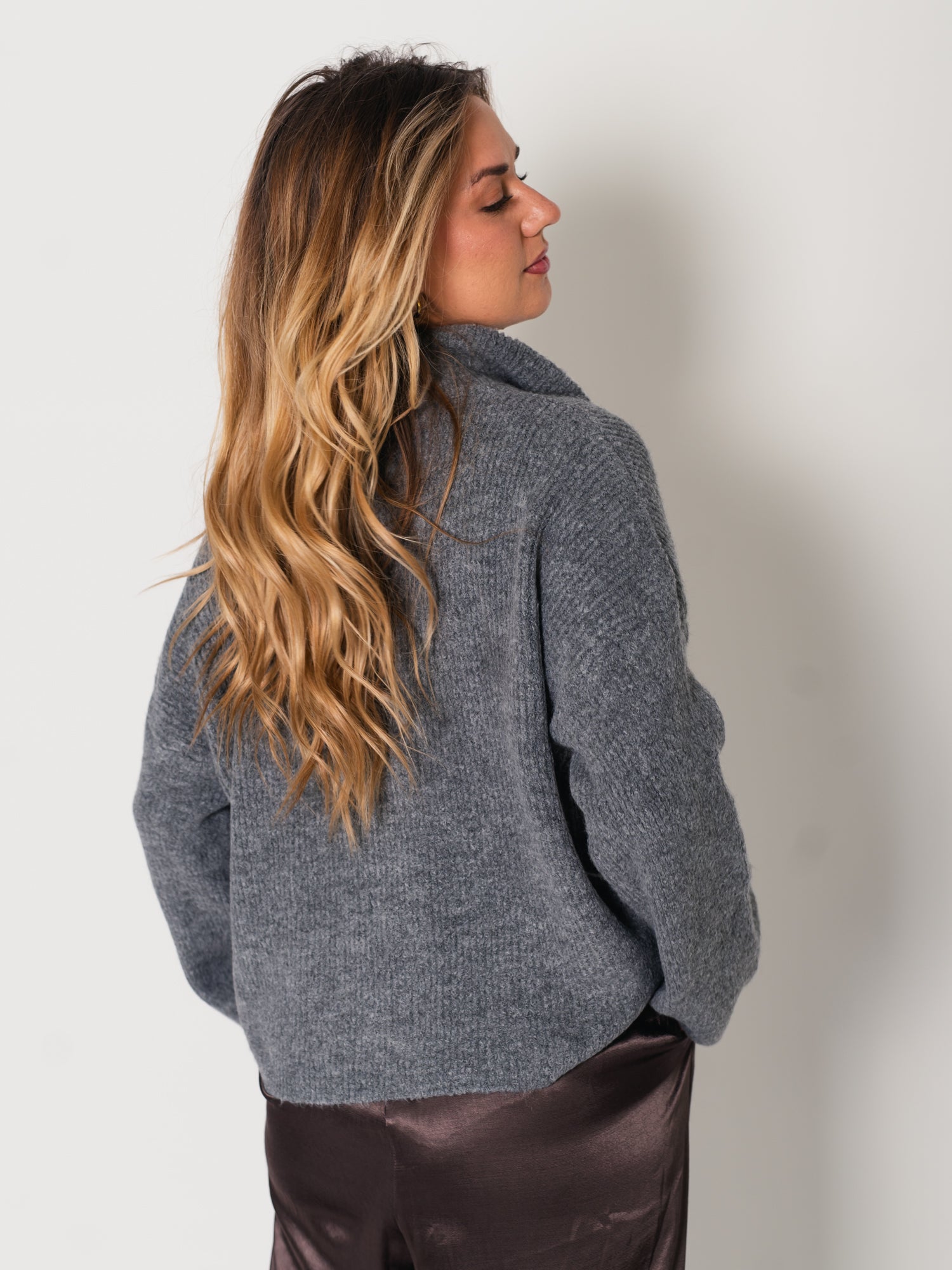 Zip Up Uni Cardigan - Grau
