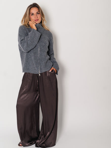 Zip Up Uni Cardigan - Grau