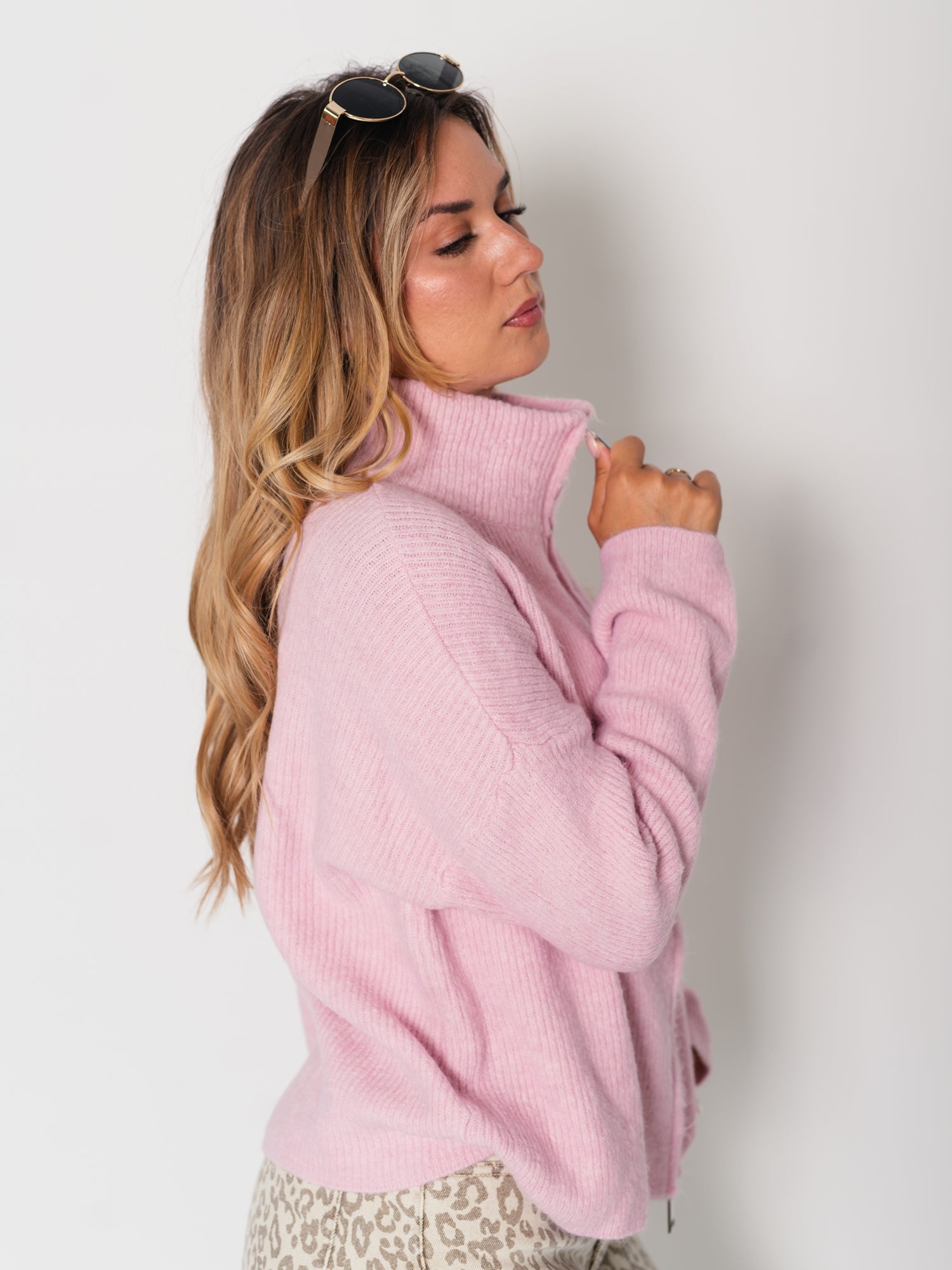 Zip Up Uni Cardigan - Rosa