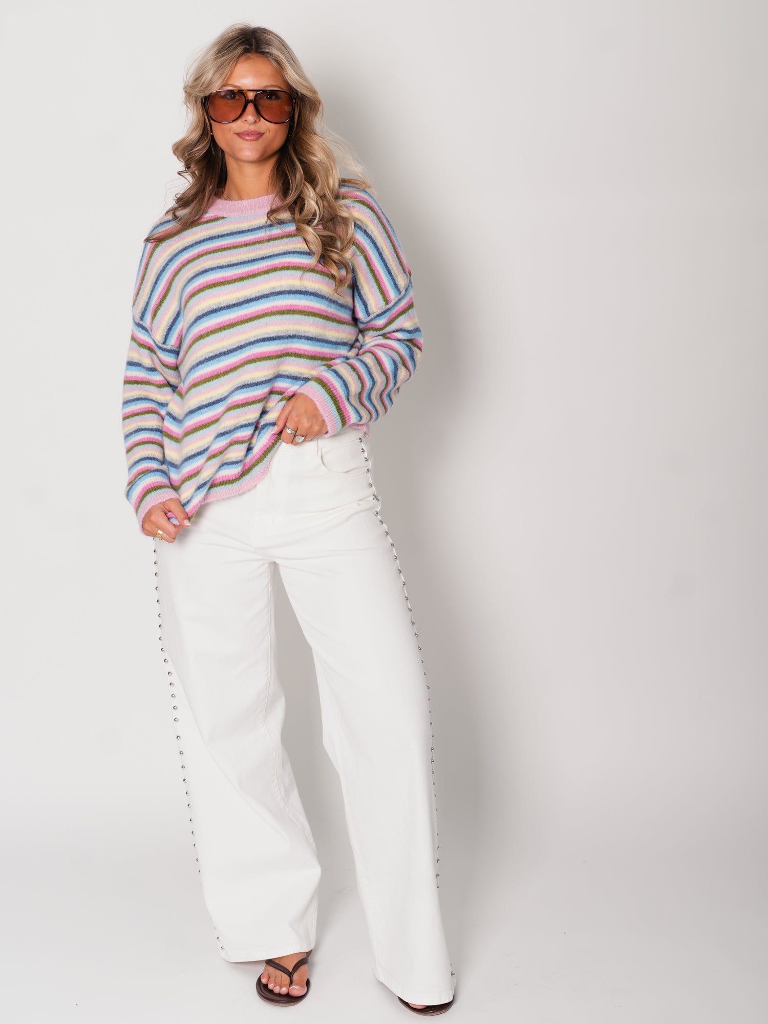 Bianca Streifen Pullover - Bunt/Rosa