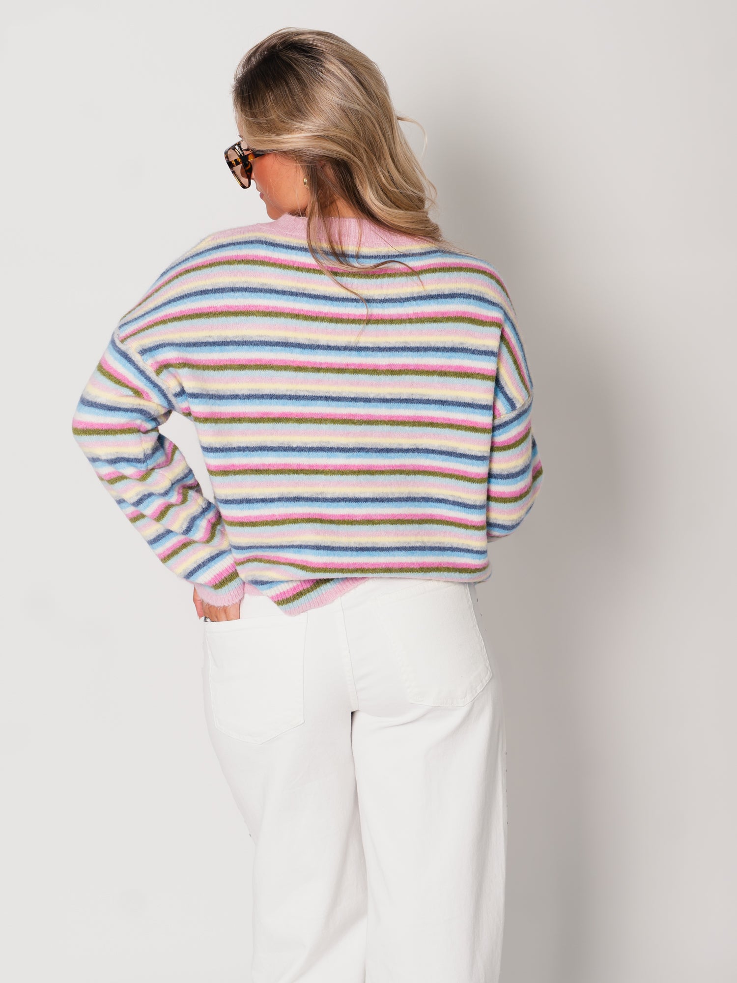 Bianca Streifen Pullover - Bunt/Rosa