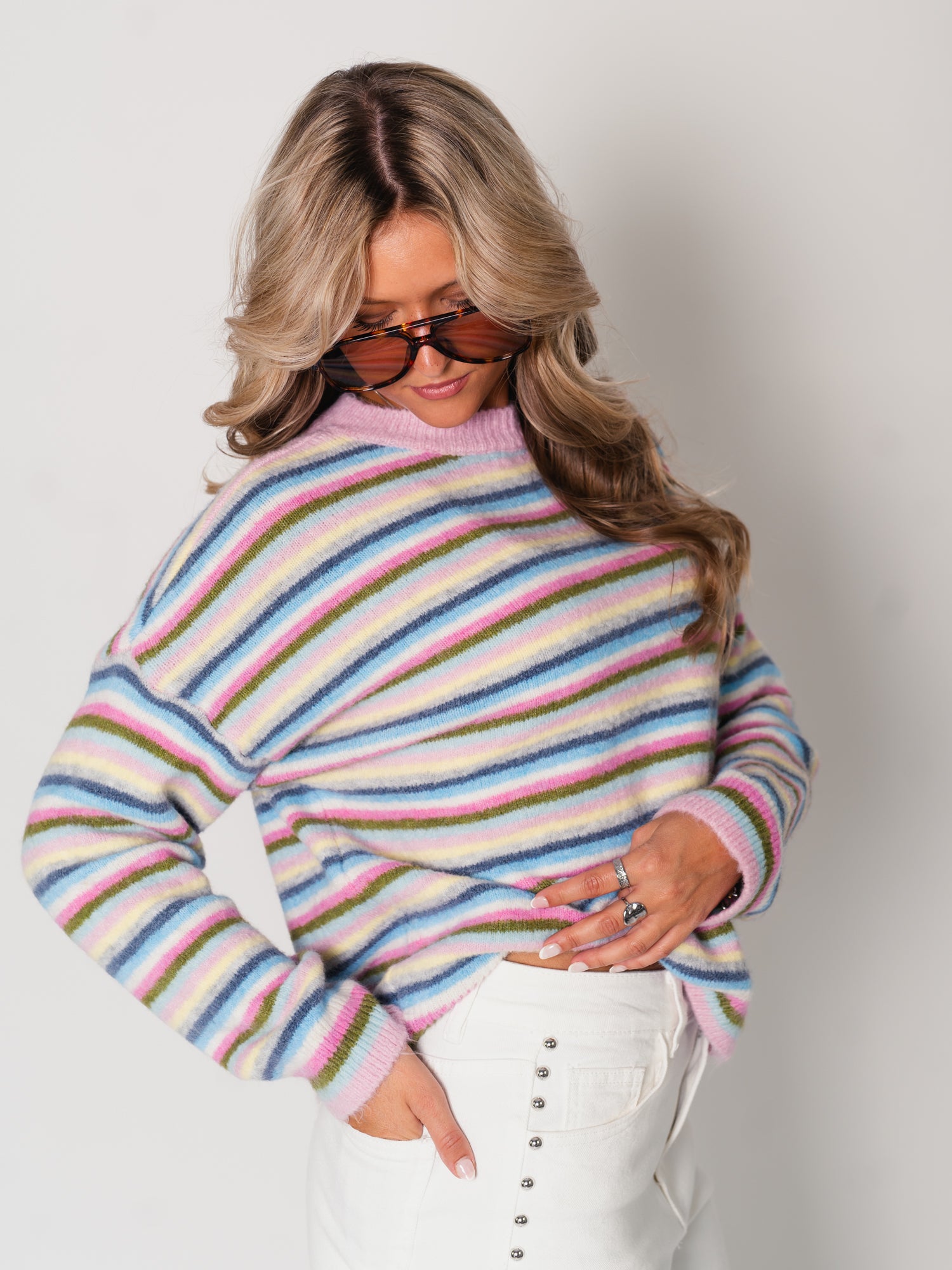 Bianca Streifen Pullover - Bunt/Rosa