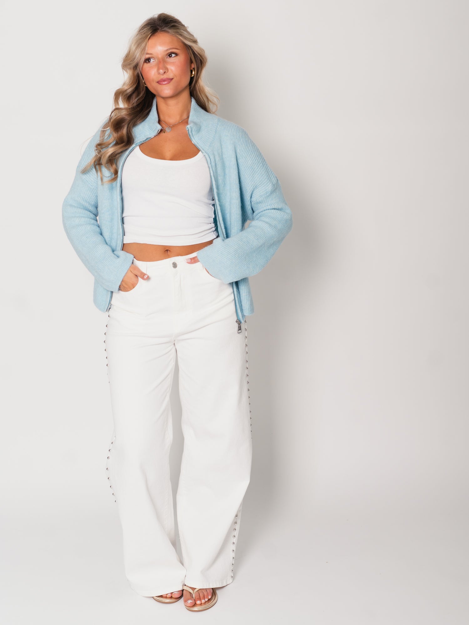 Zip Up Uni Cardigan - Babyblau