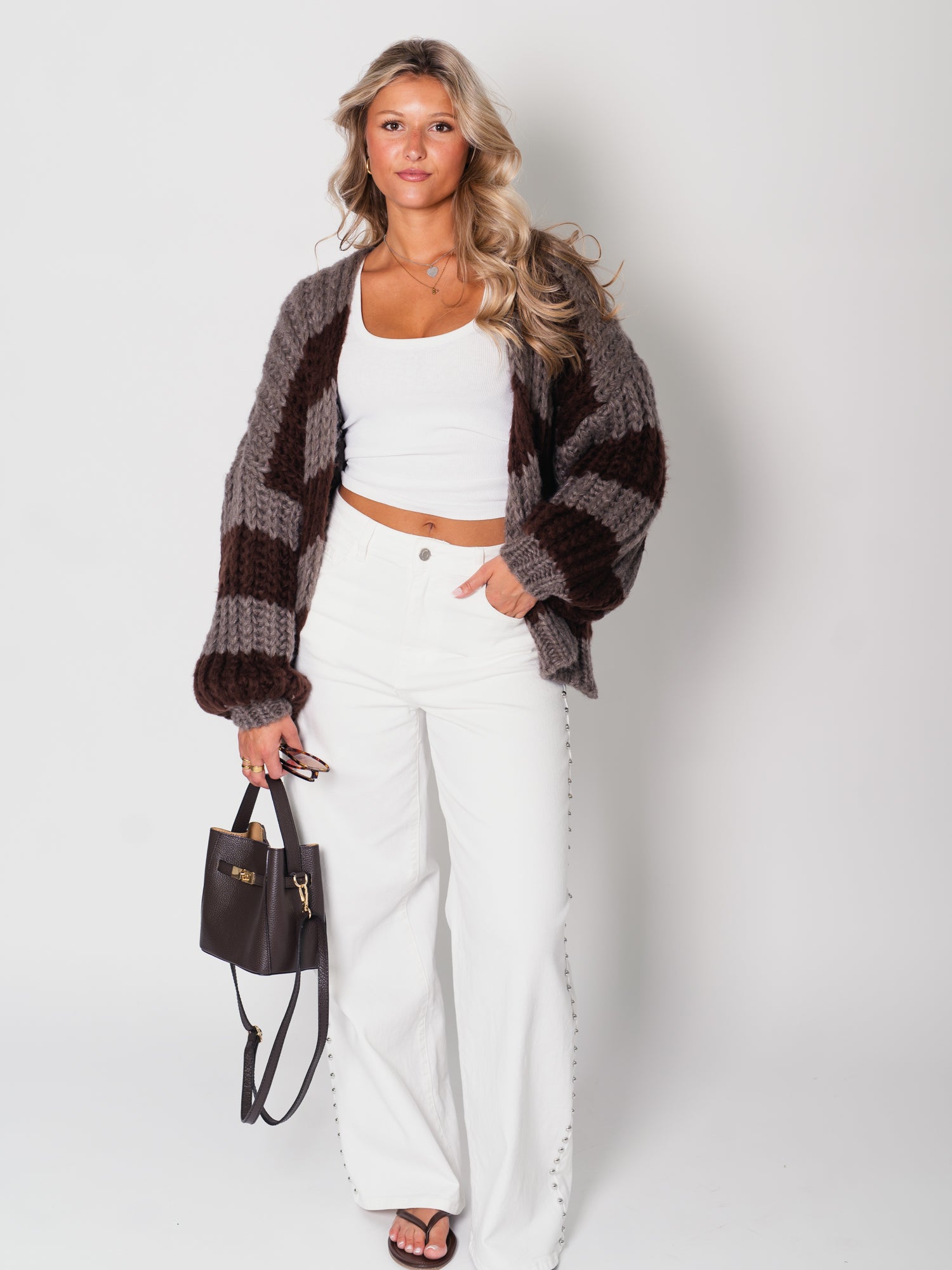 Fallen Streifen Strickjacke - Espresso/Braun