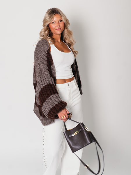 Fallen Streifen Strickjacke - Espresso/Braun