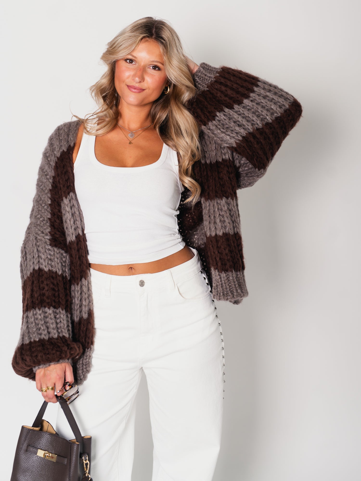 Fallen Streifen Strickjacke - Espresso/Braun