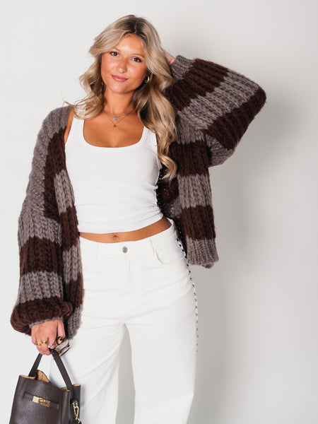 Fallen Streifen Strickjacke - Espresso/Braun