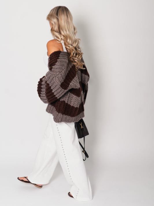 Fallen Streifen Strickjacke - Espresso/Braun