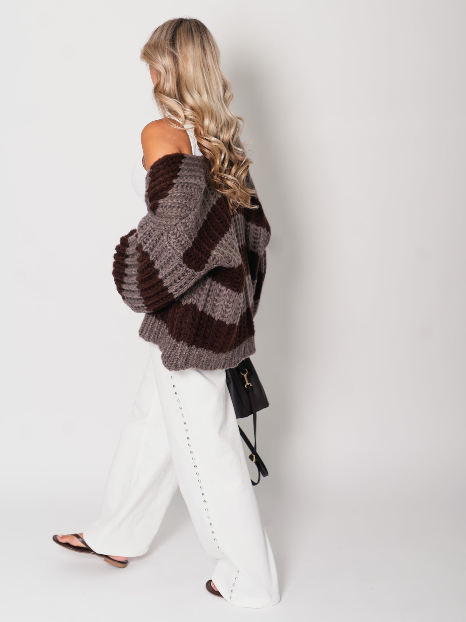 Fallen Streifen Strickjacke - Espresso/Braun