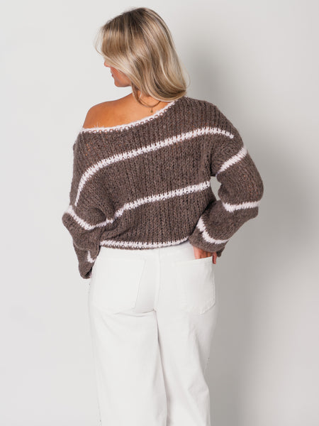 Rina Steifen Pullover - Coffee/Rosa