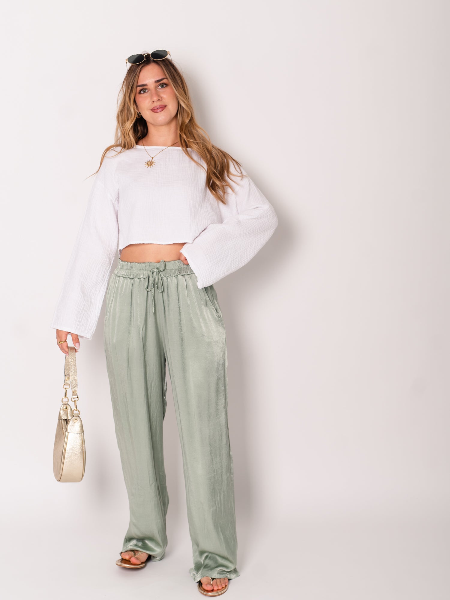 Ella Seiden Hose - Salbeigrün