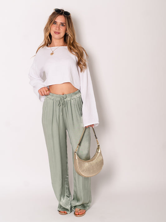 Ella Seiden Hose - Salbeigrün