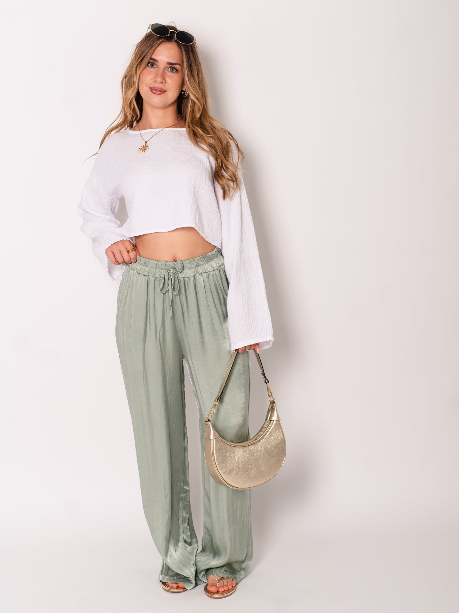 Ella Seiden Hose - Salbeigrün