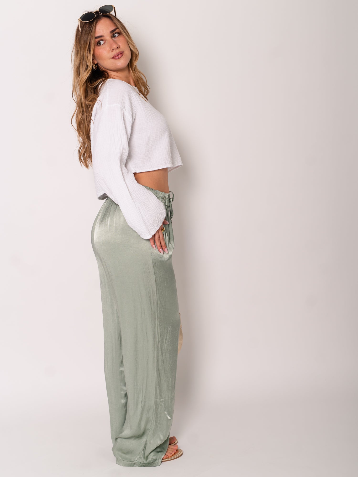 Ella Seiden Hose - Salbeigrün