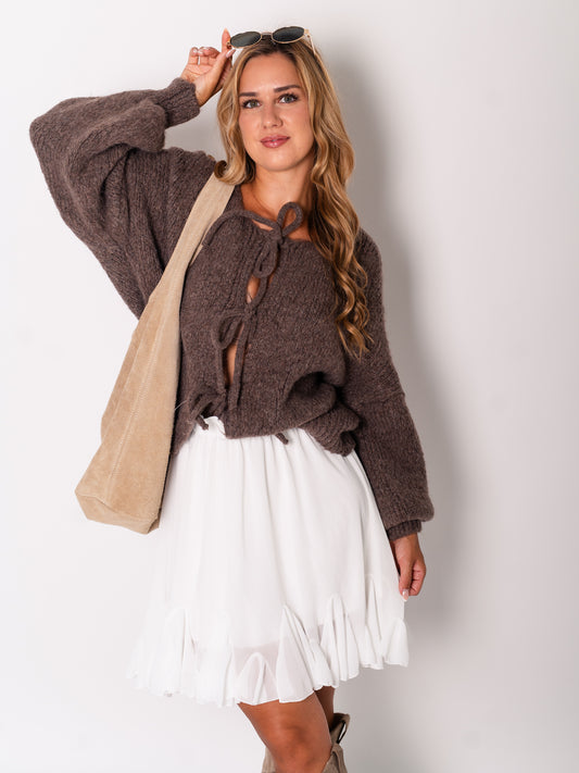 Helena Schleifen Strickjacke - Coffee