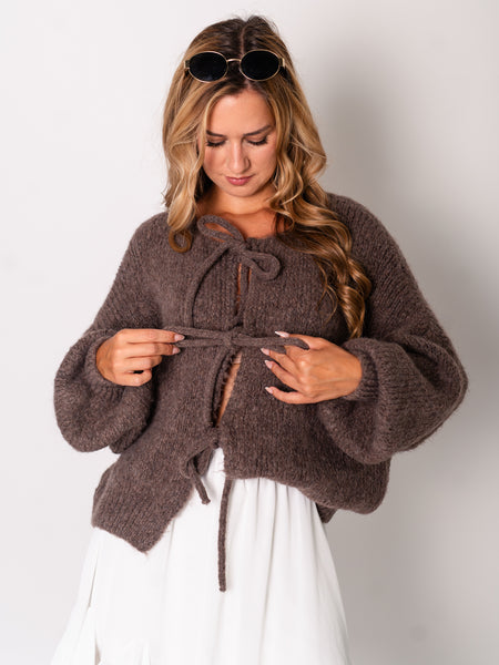 Helena Schleifen Strickjacke - Coffee