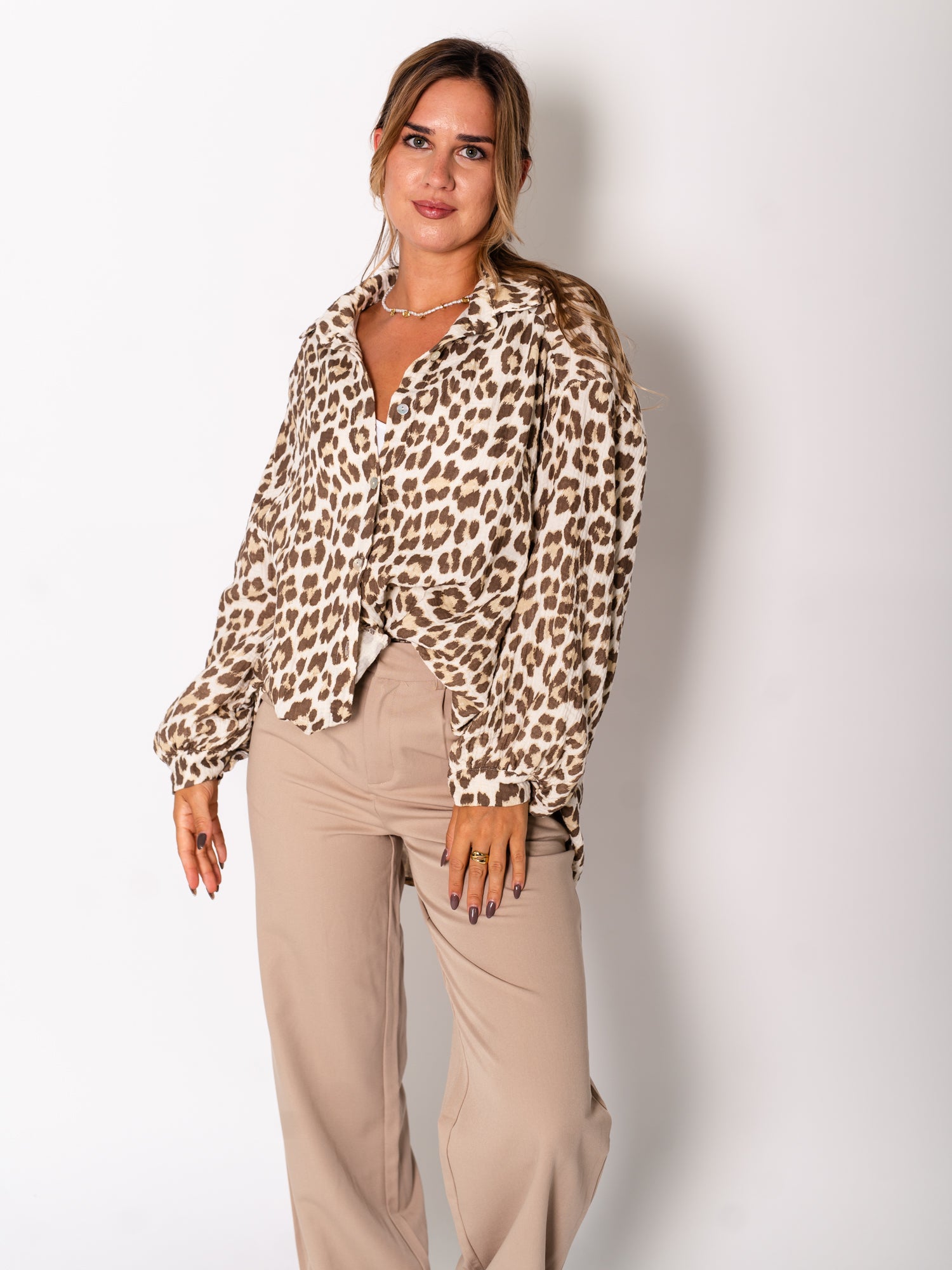 Leo Midi Waffle Bluse - Beige