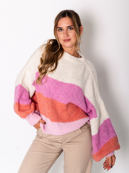 Bea Steifen Pullover - Rosa/Orange