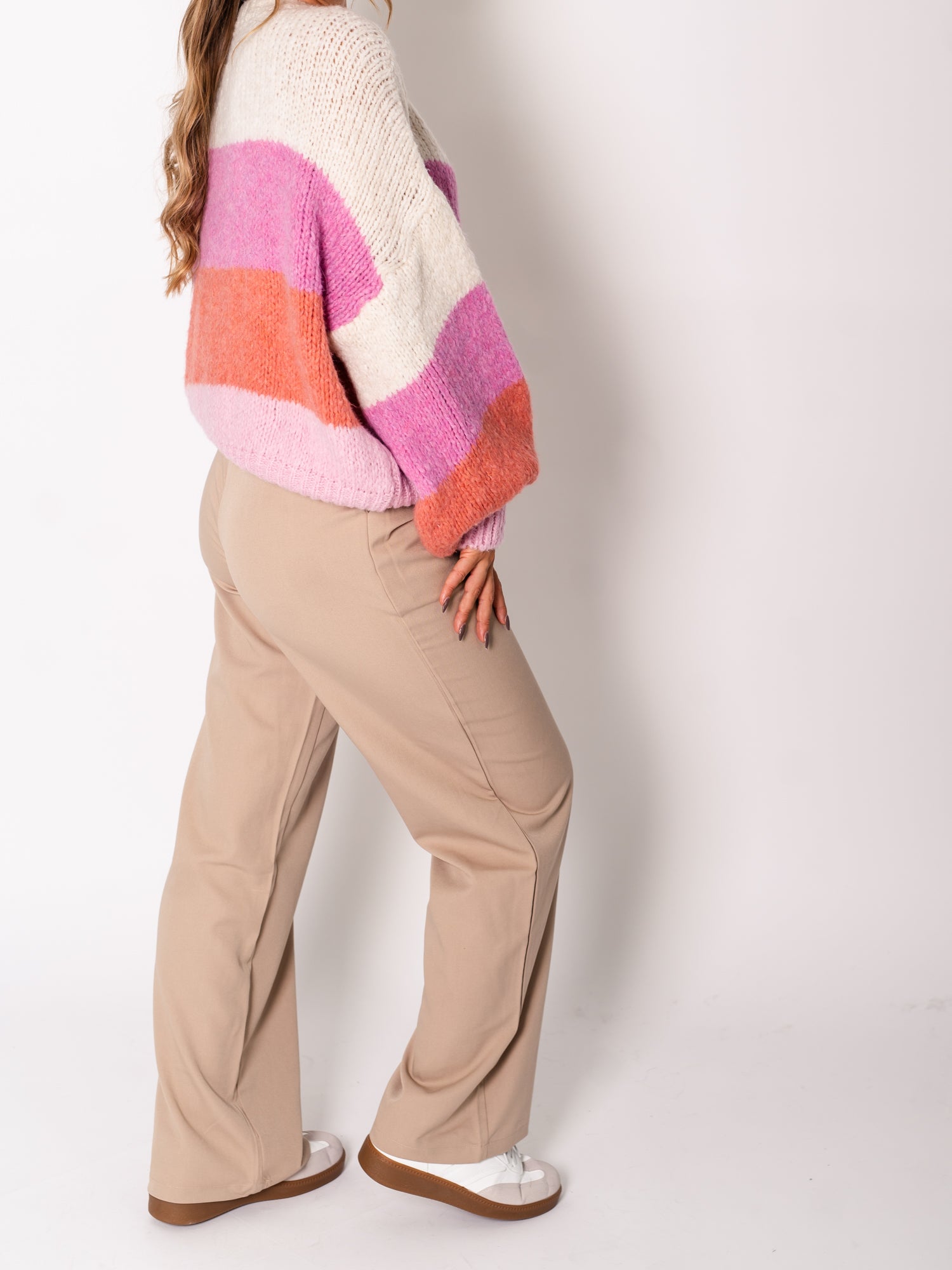 Bea Steifen Pullover - Rosa/Orange