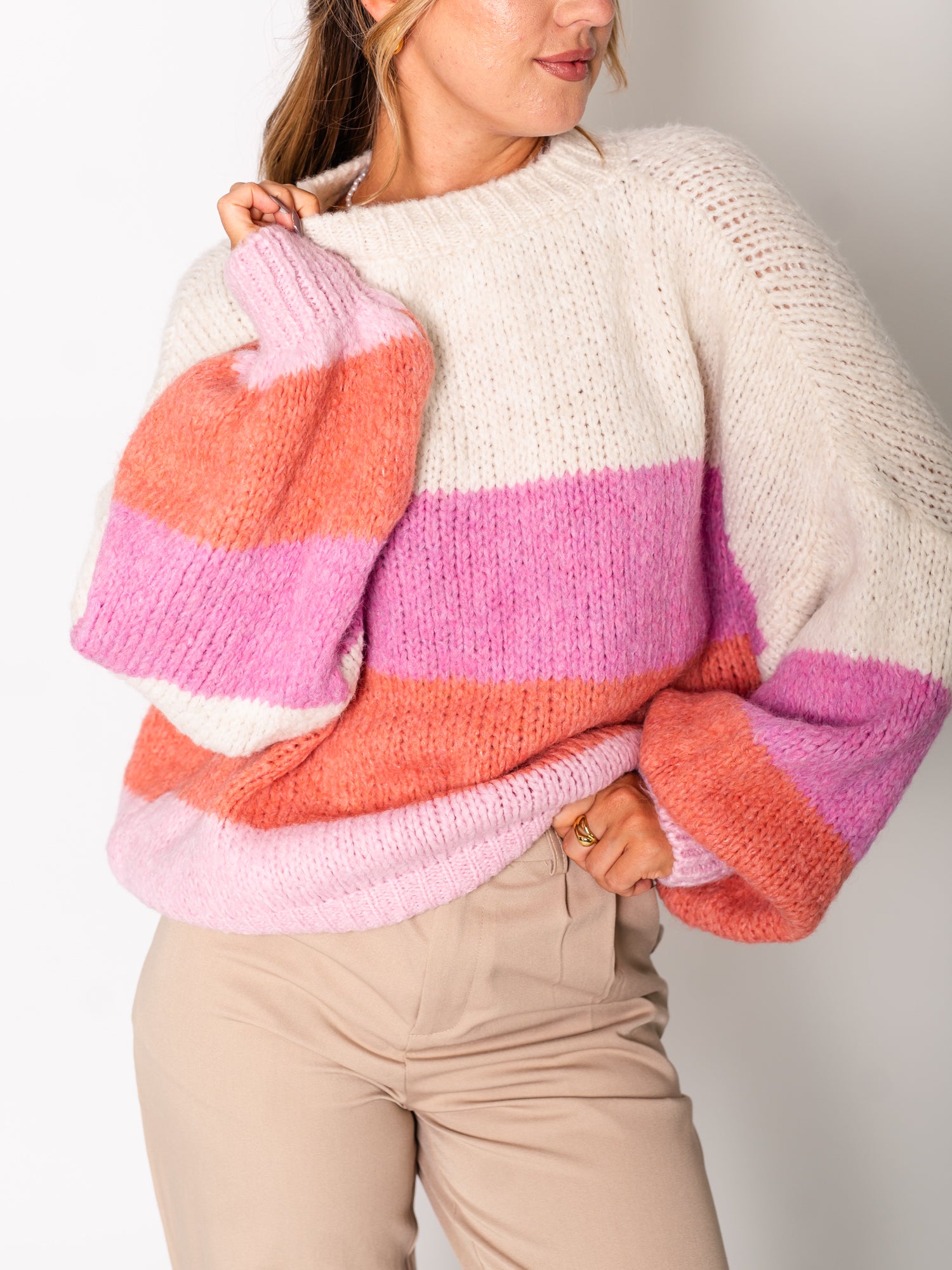 Bea Steifen Pullover - Rosa/Orange