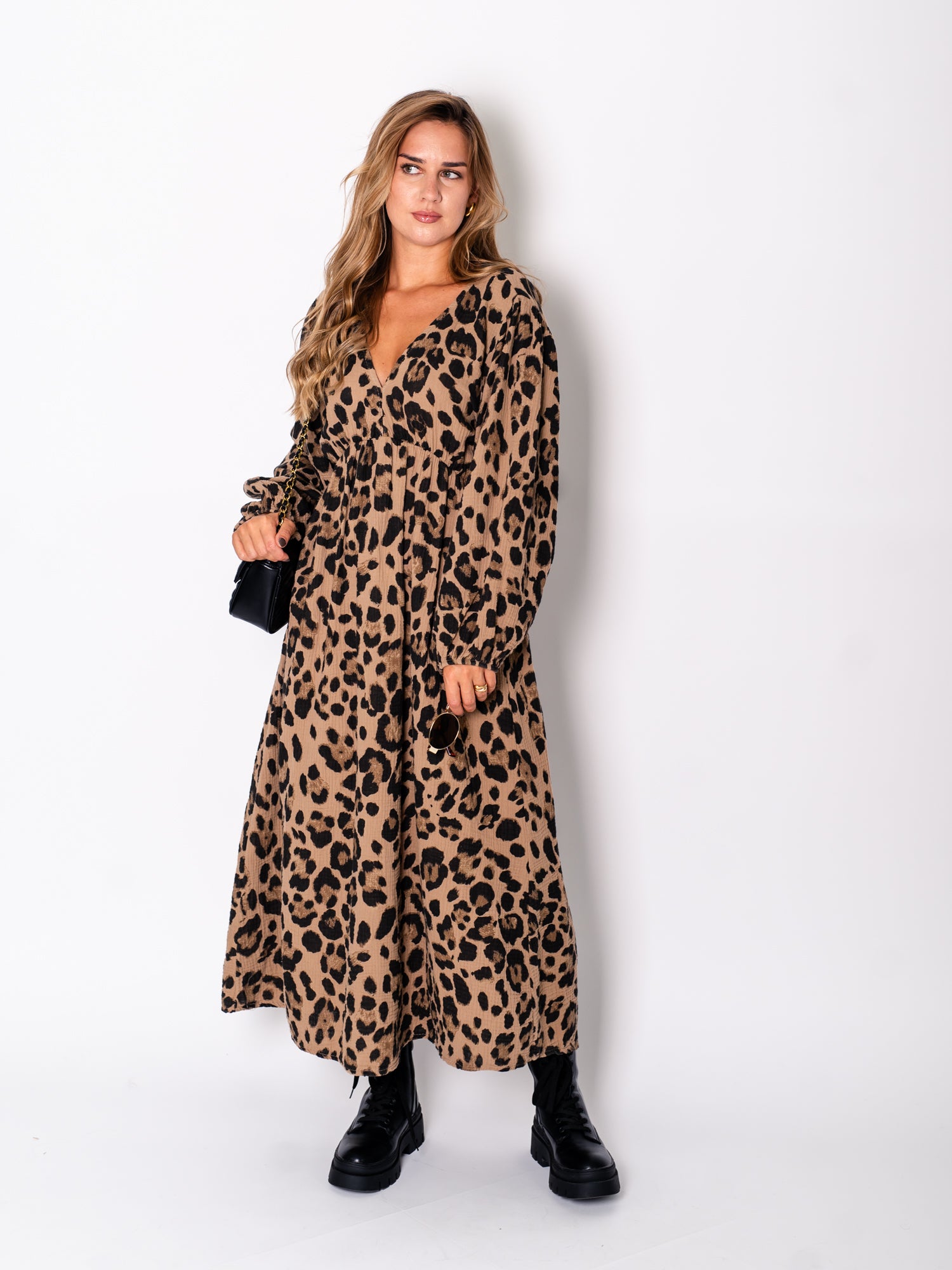 Baya Musselin Kleid - Leo/Camel