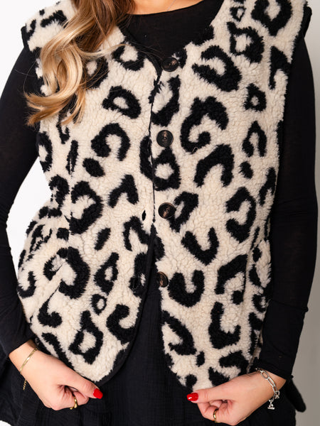 Leo Teddy Weste - Schwarz/Creme