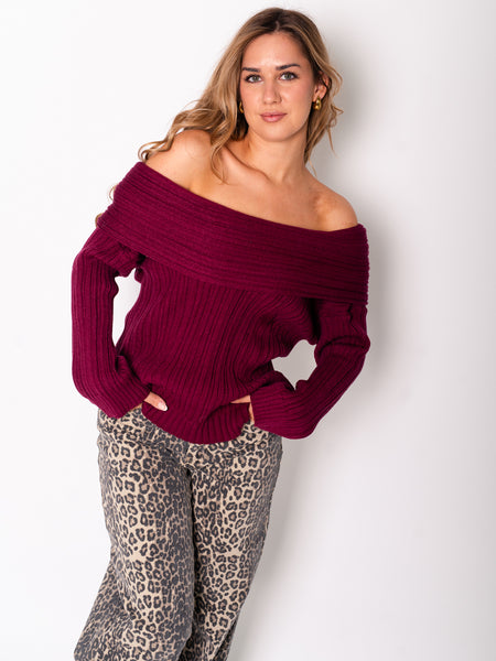 Pretty Offshoulder Pullover - Weinrot