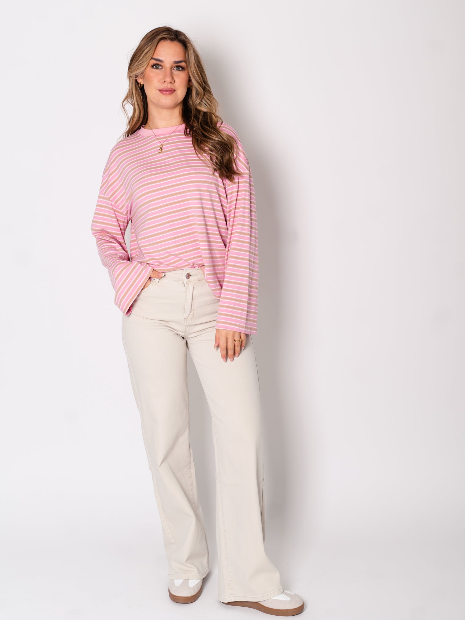 Streifen Longsleeve - Rosa/Beige