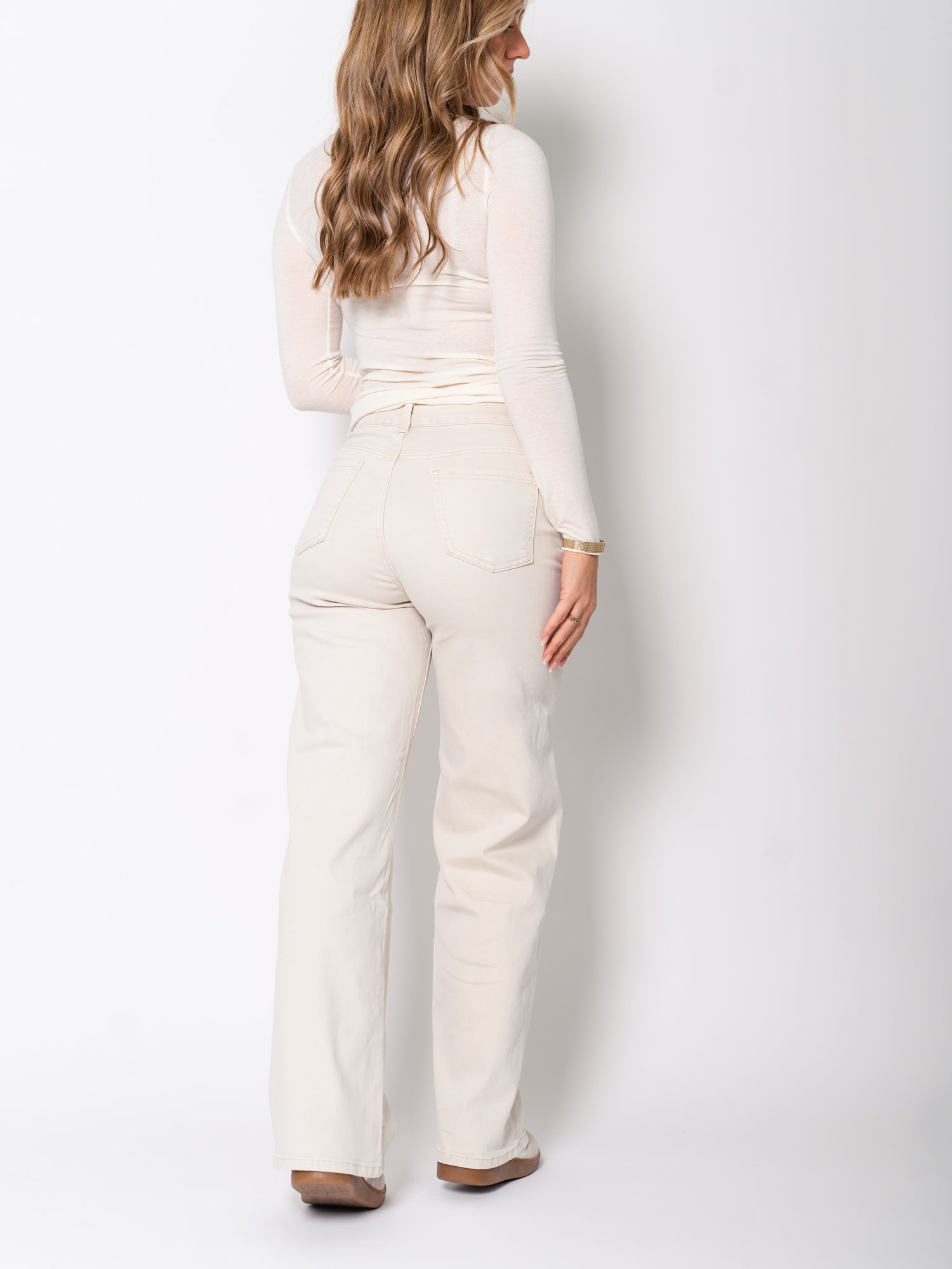 Cassi Straight Leg Jeans - Cremebeige