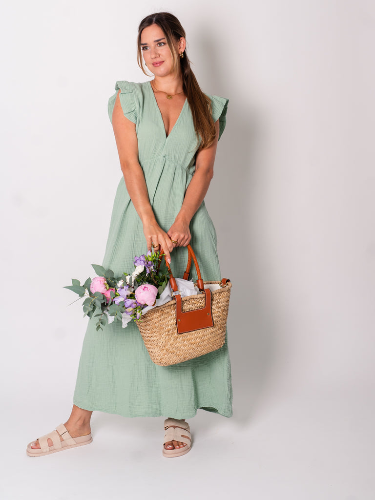 Leonora Musselin Kleid - Salbei