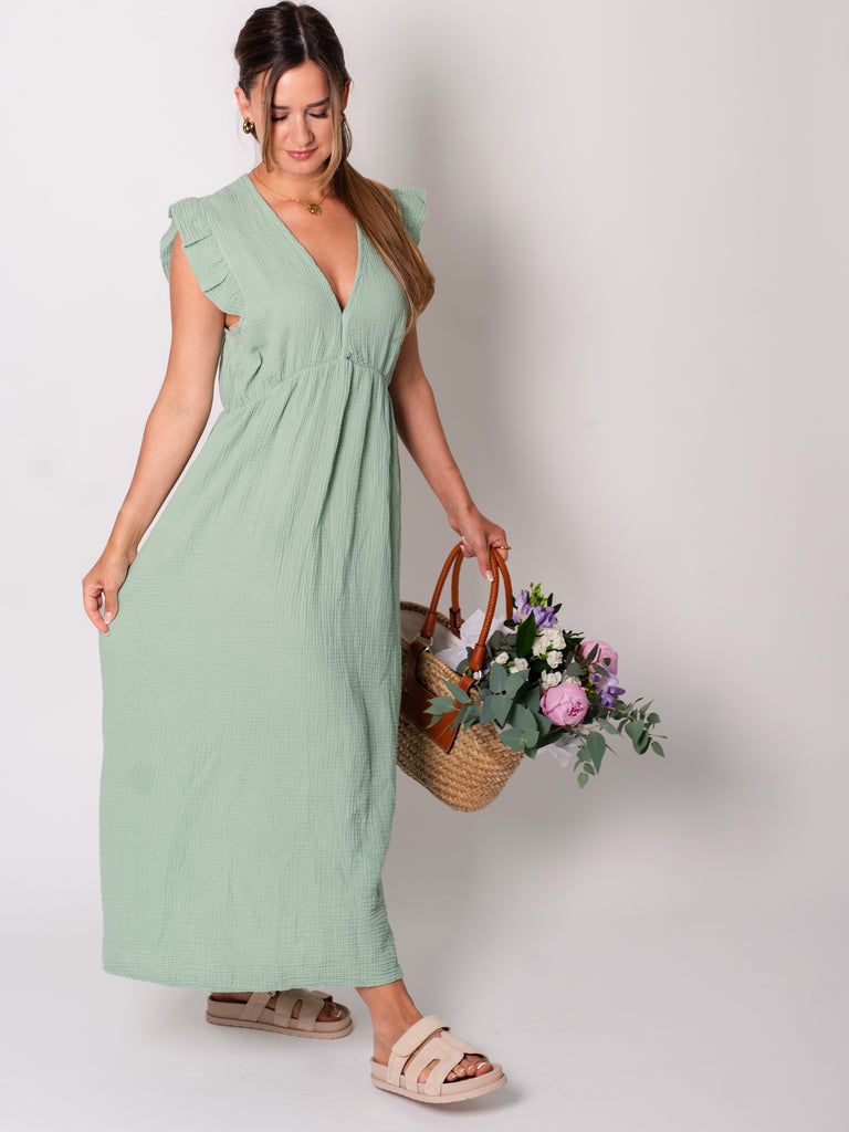 Leonora Musselin Kleid - Salbei
