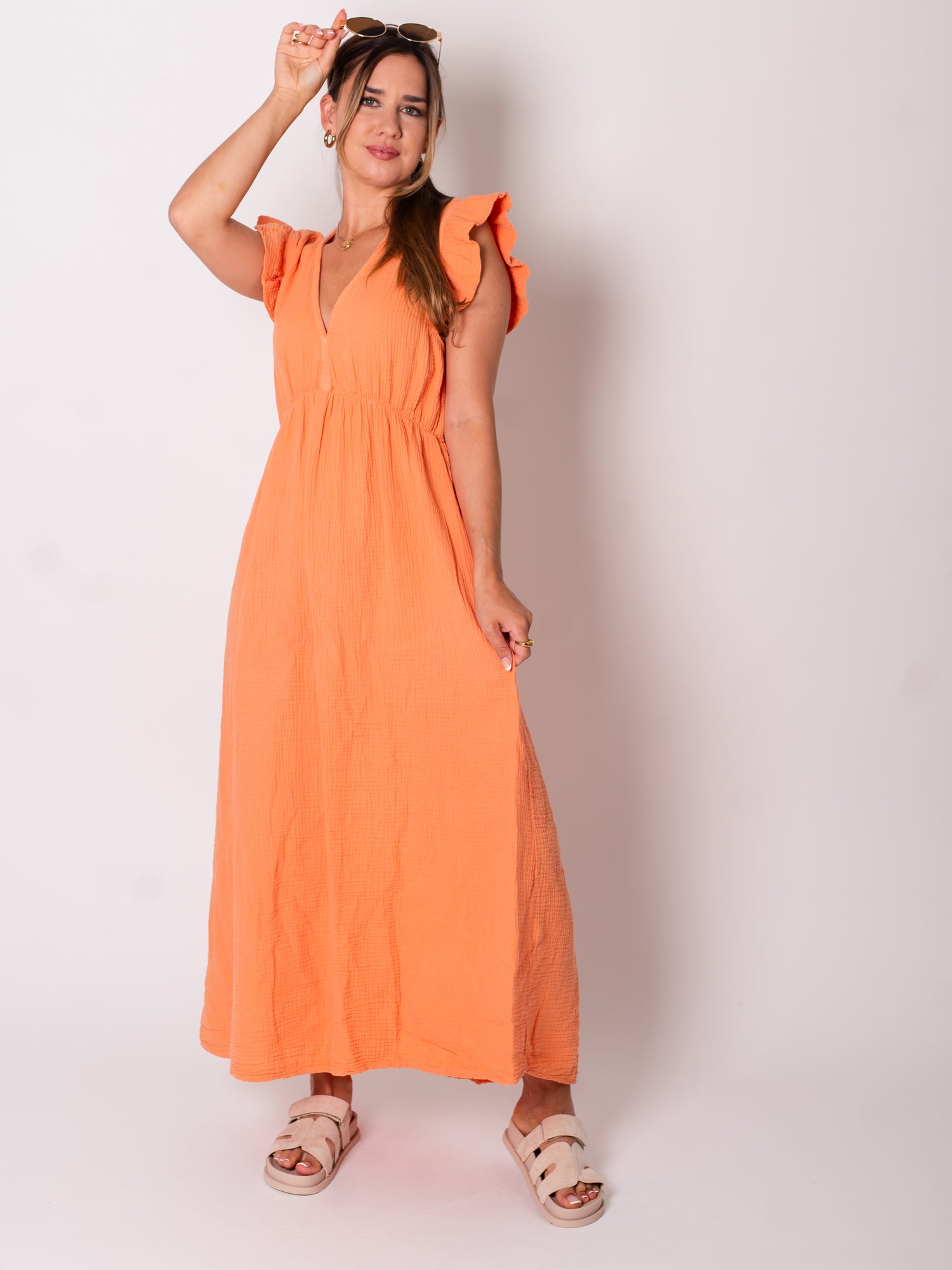 Leonora Musselin Kleid - Peach