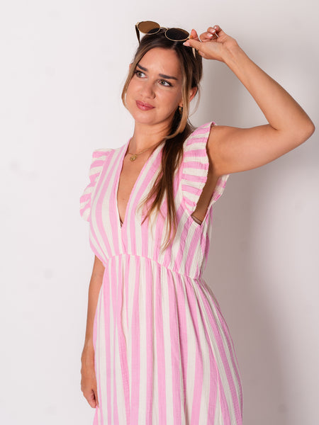 Leonora Musselin Kleid -  Streifen/Rosa