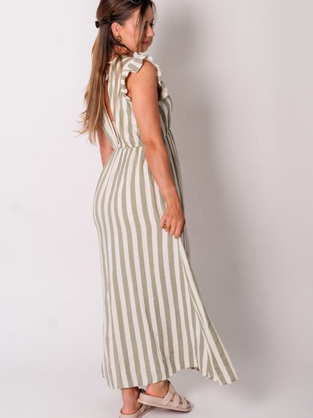 Leonora Musselin Kleid -  Streifen/Khaki